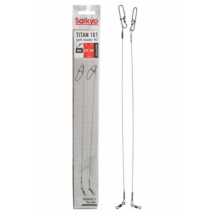 Поводок Saikyo Titan 1x1 Jerk №2 STOJ22530, 30кг/25см, 2шт